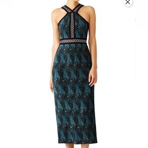 Yigal Azrouel Teal and Black Crossback Midi Dress